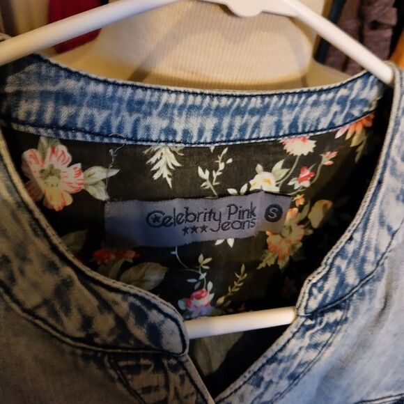 Vintage Denim Dress with Floral Touches S - Picture 2 of 3